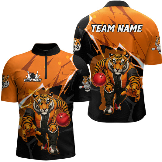 Custom Tiger Bowling Jersey for Men Bowling Uniform Polo & 1/4 Zip Bowling Team Shirts HNT147