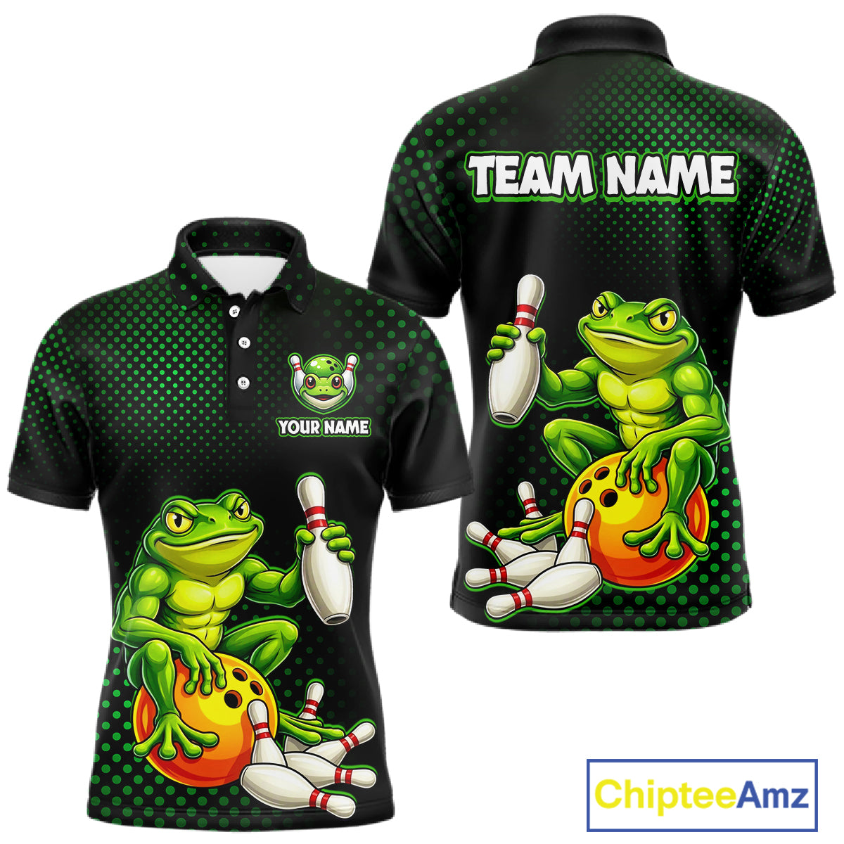Custom Funny Frog Bowling Jersey for Men Bowling Team Shirts Bowling League Polo & 1/4 Zip HNT246