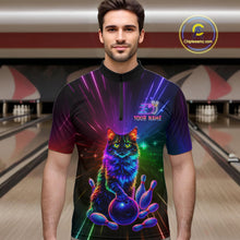 Load image into Gallery viewer, Custom Funny Cat Neon Colorful Bowling Jersey for Men Bowling Uniform Bowling Team Shirts HNT281