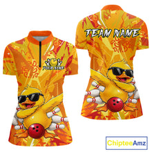 Load image into Gallery viewer, Colorful shirt with a cartoon duck design and customizable text on a white background