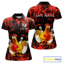 Load image into Gallery viewer, Custom Red Funny Chicken Bowling Jersey for Women Bowling Uniform Bowling Team Shirts HNT282