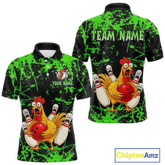 Custom Green Funny Chicken Bowling Jersey for Men Bowling Uniform Bowling Team Shirts HNT282