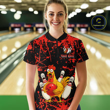 Load image into Gallery viewer, Custom Red Funny Chicken Bowling Jersey for Women Bowling Uniform Bowling Team Shirts HNT282