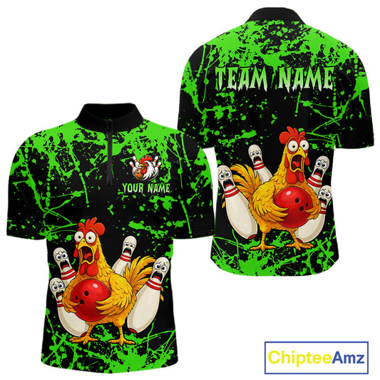 Custom Green Funny Chicken Bowling Jersey for Men Bowling Uniform Bowling Team Shirts HNT282