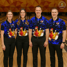 Load image into Gallery viewer, Custom Blue Funny Chicken Bowling Jersey for Women Bowling Uniform Bowling Team Shirts HNT282