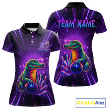 Load image into Gallery viewer, Custom Funny Crocodile Neon Bowling Shirt Alligator Bowling Jersey for Women Polo &amp; 1/4 Zip HNT208