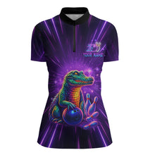 Load image into Gallery viewer, Custom Funny Crocodile Neon Bowling Shirt Alligator Bowling Jersey for Women Polo &amp; 1/4 Zip HNT208