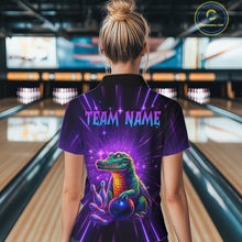 Load image into Gallery viewer, Custom Funny Crocodile Neon Bowling Shirt Alligator Bowling Jersey for Women Polo &amp; 1/4 Zip HNT208