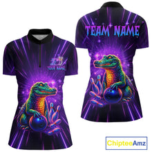 Load image into Gallery viewer, Custom Funny Crocodile Neon Bowling Shirt Alligator Bowling Jersey for Women Polo &amp; 1/4 Zip HNT208