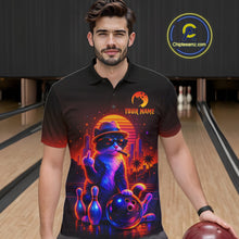 Load image into Gallery viewer, Custom Funny Cat Bowling Jersey for Men Bowling Tournament  Polo &amp; 1/4 Zip Bowling Team Shirts HNT204