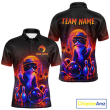 Load image into Gallery viewer, Custom Funny Cat Bowling Jersey for Men Bowling Tournament  Polo &amp; 1/4 Zip Bowling Team Shirts HNT204