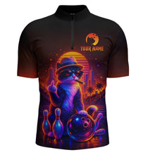 Load image into Gallery viewer, Custom Funny Cat Bowling Jersey for Men Bowling Tournament  Polo &amp; 1/4 Zip Bowling Team Shirts HNT204