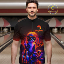 Load image into Gallery viewer, Custom Funny Cat Bowling Jersey for Men Bowling Tournament  Polo &amp; 1/4 Zip Bowling Team Shirts HNT204