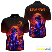Load image into Gallery viewer, Custom Funny Cat Bowling Jersey for Men Bowling Tournament  Polo &amp; 1/4 Zip Bowling Team Shirts HNT204