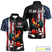 Load image into Gallery viewer, American Flag Rooster Bowling Jersey for Men Bowling Team Shirts Bowling Polo &amp; 1/4 Zip HNT253