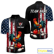 Load image into Gallery viewer, American Flag Rooster Bowling Jersey for Men Bowling Team Shirts Bowling Polo &amp; 1/4 Zip HNT253