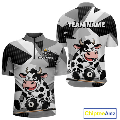 Gray and black sports jersey with cartoon cow design and customizable text on a white background