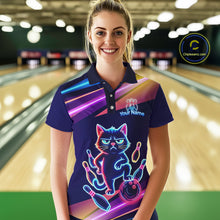 Load image into Gallery viewer, Custom Funny Cat Neon Bowling Jerseys for Women Bowling League Polo &amp; 1/4 Zip Bowling Team Shirts HNT202