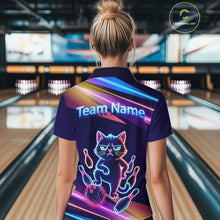 Load image into Gallery viewer, Custom Funny Cat Neon Bowling Jerseys for Women Bowling League Polo &amp; 1/4 Zip Bowling Team Shirts HNT202