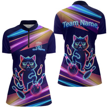 Load image into Gallery viewer, Custom Funny Cat Neon Bowling Jerseys for Women Bowling League Polo &amp; 1/4 Zip Bowling Team Shirts HNT202