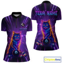Load image into Gallery viewer, Personalized Funny Neon Cat 8 Ball Pool Women Billiard Polo &amp; 1/4 Zip, Billiard Shirt, Billiard Team Jerseys NNT143