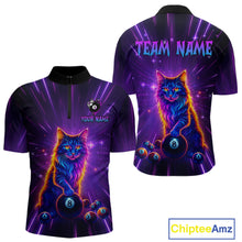 Load image into Gallery viewer, Personalized Funny Neon Cat 8 Ball Pool Men Billiard Polo &amp; 1/4 Zip, Billiard Shirt, Billiard Team Jerseys NNT143