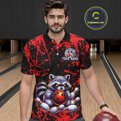 Custom Red Raccoon Bowling Jersey for Men Bowling Uniform Polo & 1/4 Zip Bowling Team Shirts HNT224