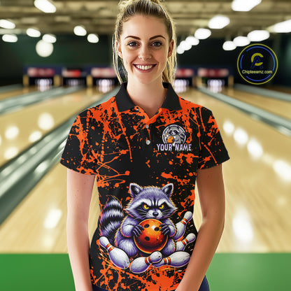 Custom Orange Raccoon Bowling Jersey for Women Bowling Uniform Polo & 1/4 Zip Bowling Team Shirts HNT224