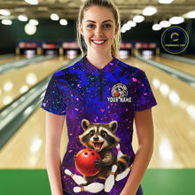 Load image into Gallery viewer, Custom Funny Raccoon Bowling Jersey for Women Bowling Uniform Polo &amp; 1/4 Zip Bowling Team Shirts HNT229