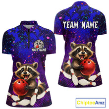 Load image into Gallery viewer, Custom Funny Raccoon Bowling Jersey for Women Bowling Uniform Polo &amp; 1/4 Zip Bowling Team Shirts HNT229