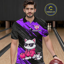 Load image into Gallery viewer, Custom Funny Purple Cat Bowling Jersey for Men Bowling Team Shirts Bowling Polo &amp; 1/4 Zip HNT257