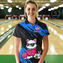Load image into Gallery viewer, Custom Funny Blue Cat Bowling Jersey for Women Bowling Team Shirts Bowling Polo &amp; 1/4 Zip HNT257