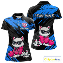 Load image into Gallery viewer, Custom Funny Blue Cat Bowling Jersey for Women Bowling Team Shirts Bowling Polo &amp; 1/4 Zip HNT257