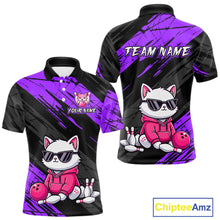 Load image into Gallery viewer, Custom Funny Purple Cat Bowling Jersey for Men Bowling Team Shirts Bowling Polo &amp; 1/4 Zip HNT257