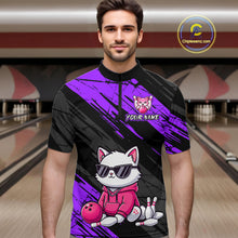 Load image into Gallery viewer, Custom Funny Purple Cat Bowling Jersey for Men Bowling Team Shirts Bowling Polo &amp; 1/4 Zip HNT257