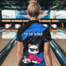 Load image into Gallery viewer, Custom Funny Blue Cat Bowling Jersey for Women Bowling Team Shirts Bowling Polo &amp; 1/4 Zip HNT257