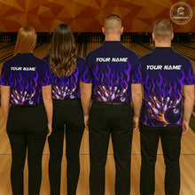 Load image into Gallery viewer, Purple Flaming Bowling Jersey for Women Custom Bowling League Bowling Team Shirts HN293