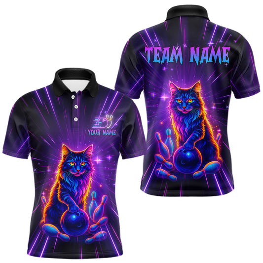 Custom Neon Cat Bowling Jersey for Men Bowling Team Shirts Bowling League Polo & 1/4 Zip HNT153