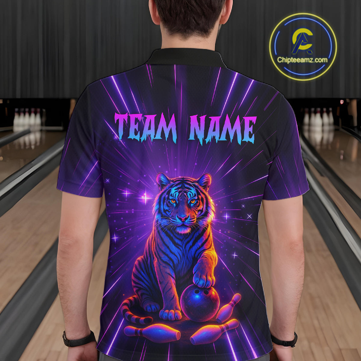 Custom Neon Tiger Bowling Jersey for Men Bowling Team Shirts Bowling League Polo & 1/4 Zip HNT154