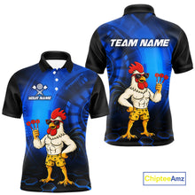 Load image into Gallery viewer, Custom Blue Funny Chicken Darts Shirt for Men Darts Team Jerseys Polo &amp; 1/4 Zip Dart League NNT131