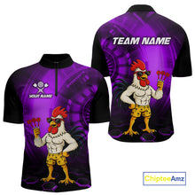 Load image into Gallery viewer, Custom Purple Funny Chicken Darts Shirt for Men Darts Team Jerseys Polo &amp; 1/4 Zip Dart League NNT131