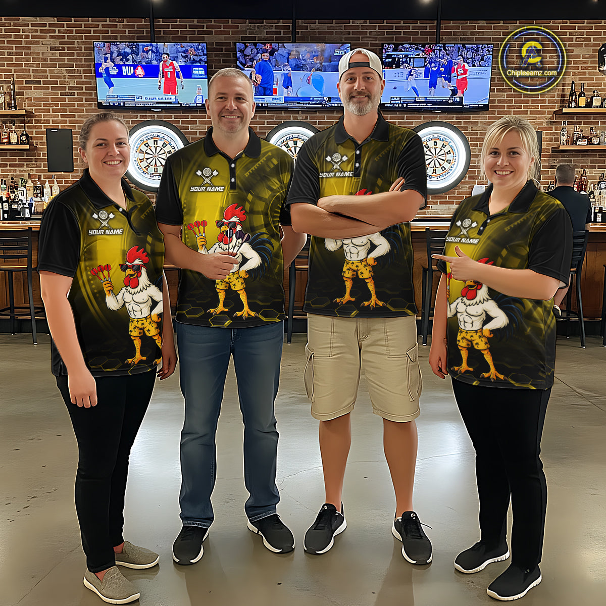 Custom Yellow Funny Chicken Darts Shirt for Men Darts Team Jerseys Polo & 1/4 Zip Dart League NNT131