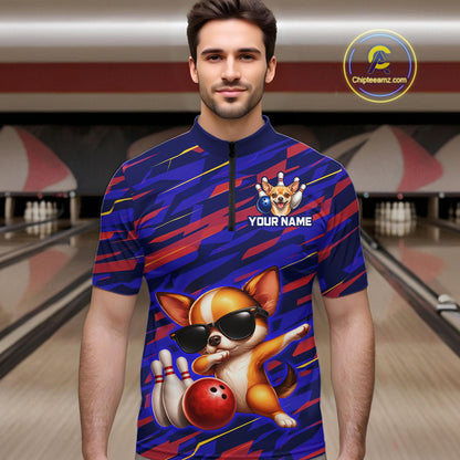 Custom Chihuahua Dog Bowling Jersey for Men Bowling Uniform Polo & 1/4 Zip Bowling Team Shirts HNT262