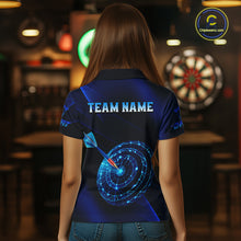 Load image into Gallery viewer, Custom Neon Blue Cyber Dartboard Darts Shirt for Women Darts Team Jerseys Polo &amp; 1/4 Zip NNT132