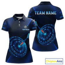 Load image into Gallery viewer, Custom Neon Blue Cyber Dartboard Darts Shirt for Women Darts Team Jerseys Polo &amp; 1/4 Zip NNT132