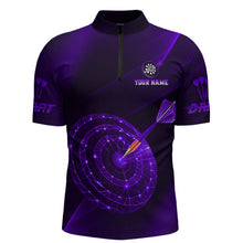 Load image into Gallery viewer, Custom Neon Purple Cyber Dartboard Darts Shirt for Men Darts Team Jerseys Polo &amp; 1/4 Zip NNT132