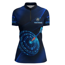 Load image into Gallery viewer, Custom Neon Blue Cyber Dartboard Darts Shirt for Women Darts Team Jerseys Polo &amp; 1/4 Zip NNT132