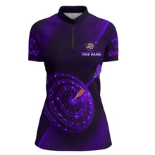 Load image into Gallery viewer, Custom Neon Purple Cyber Dartboard Darts Shirt for Women Darts Team Jerseys Polo &amp; 1/4 Zip NNT132