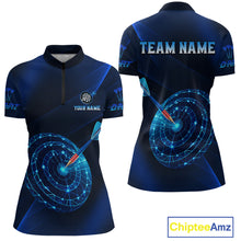 Load image into Gallery viewer, Custom Neon Blue Cyber Dartboard Darts Shirt for Women Darts Team Jerseys Polo &amp; 1/4 Zip NNT132