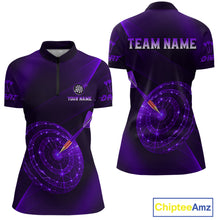 Load image into Gallery viewer, Custom Neon Purple Cyber Dartboard Darts Shirt for Women Darts Team Jerseys Polo &amp; 1/4 Zip NNT132